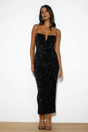 Party Mood Sequin Maxi Dress Black