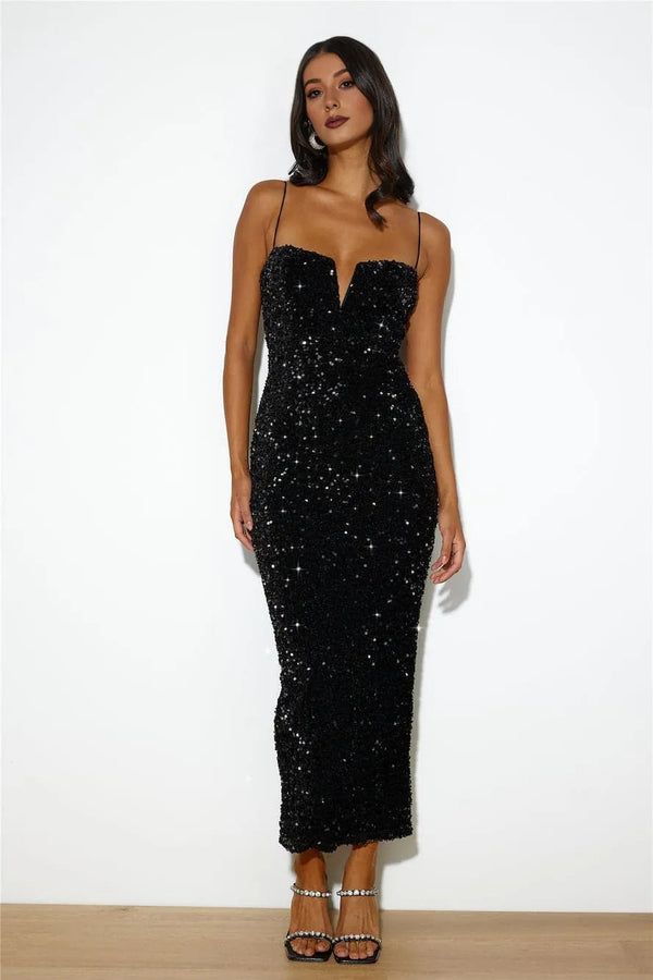 Party Mood Sequin Maxi Dress Black