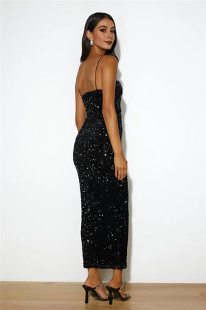 Party Mood Sequin Maxi Dress Black