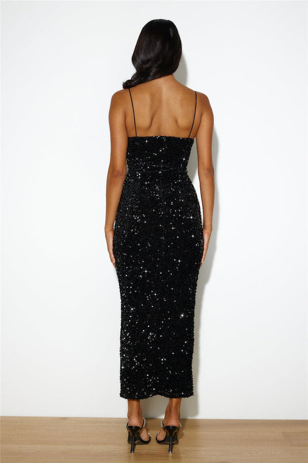 Party Mood Sequin Maxi Dress Black