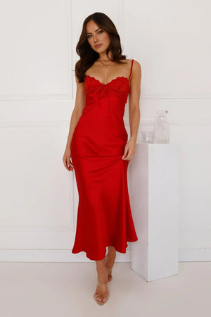 Piece Of Perfection Satin Maxi Dress Red