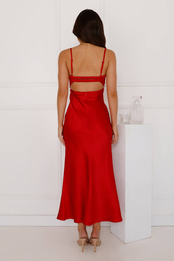 Piece Of Perfection Satin Maxi Dress Red