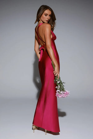 Polished Affair Satin Maxi Dress Berry