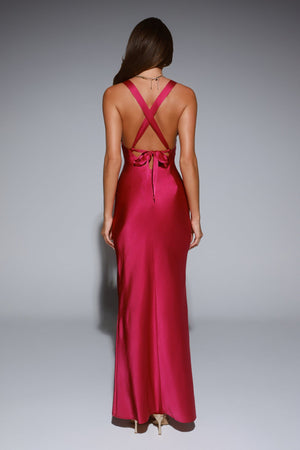 Polished Affair Satin Maxi Dress Berry