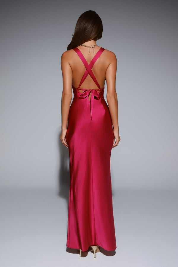 Polished Affair Satin Maxi Dress Berry