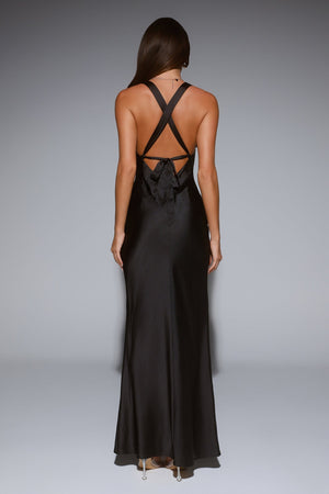 Polished Affair Satin Maxi Dress Black