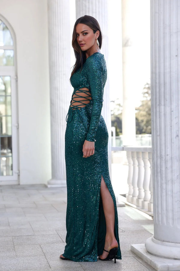 Promise Me Forever Sequin Maxi Dress Green