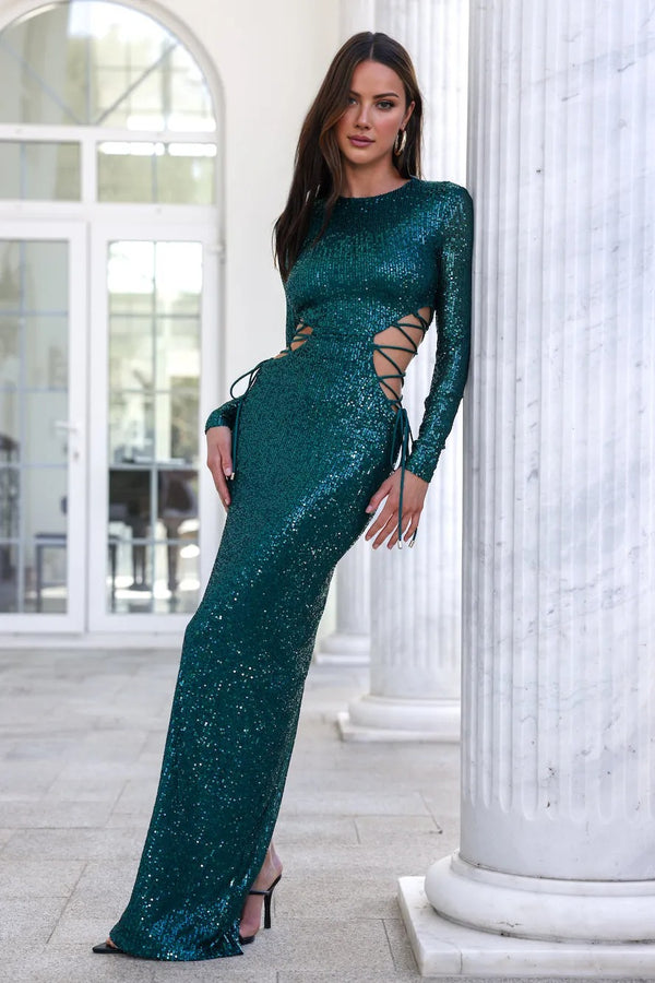 Promise Me Forever Sequin Maxi Dress Green