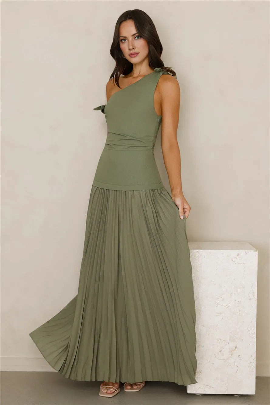 Pure Majesty Off Shoulder Maxi Dress Olive