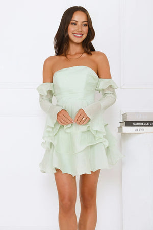 Rosewater Off Shoulder Mini Dress Sage