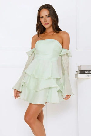 Rosewater Off Shoulder Mini Dress Sage