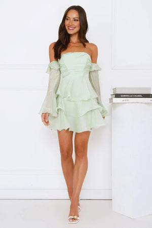 Rosewater Off Shoulder Mini Dress Sage