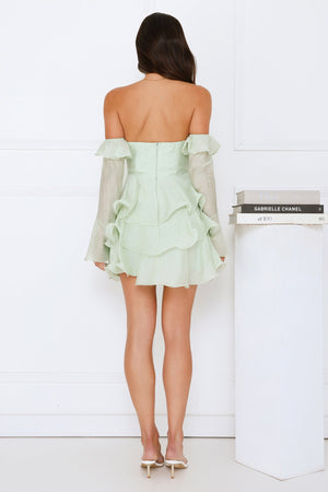 Rosewater Off Shoulder Mini Dress Sage