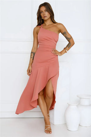 Rule Breaker One Shoulder Midi Dress Coral