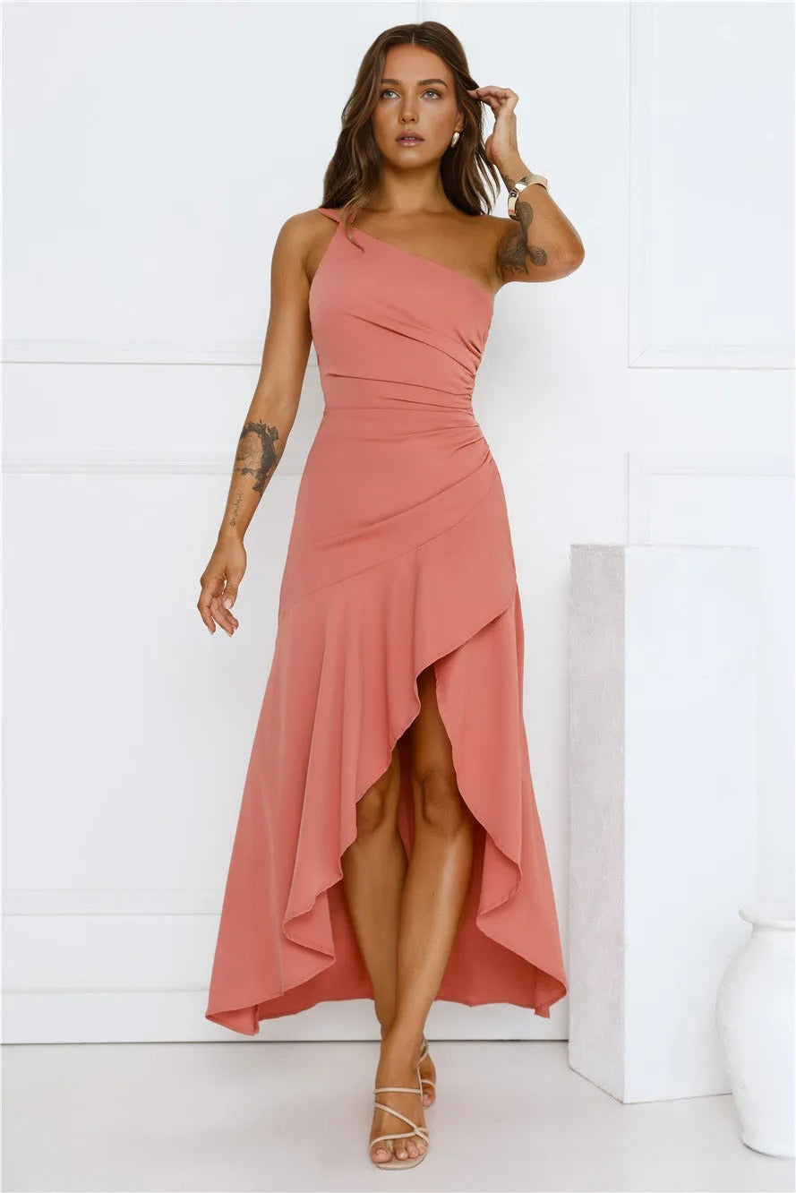 Rule Breaker One Shoulder Midi Dress Coral