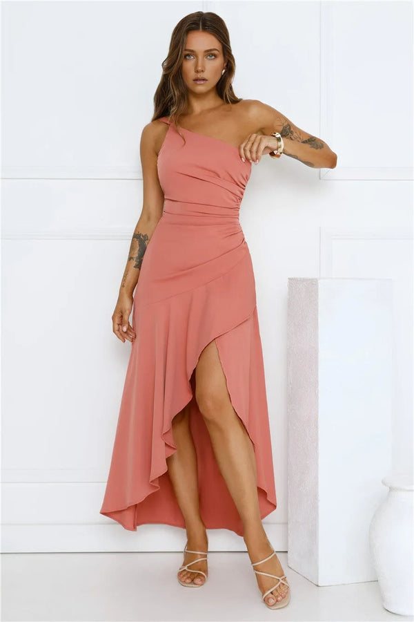 Rule Breaker One Shoulder Midi Dress Coral