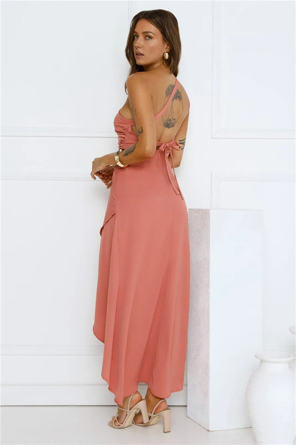 Rule Breaker One Shoulder Midi Dress Coral