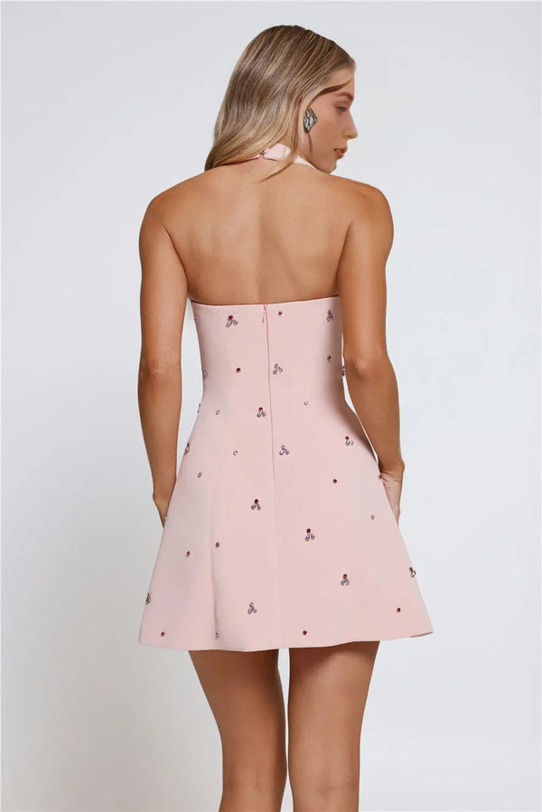 Sparkle Pop Halter Mini Dress Pink