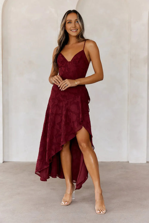 Sapphire Cascade Midi Dress Maroon