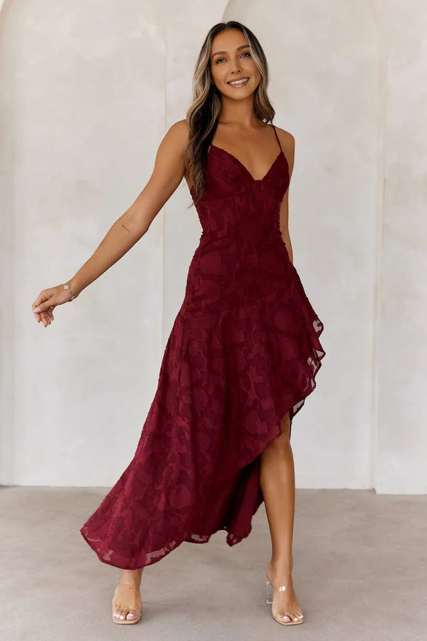 Sapphire Cascade Midi Dress Maroon