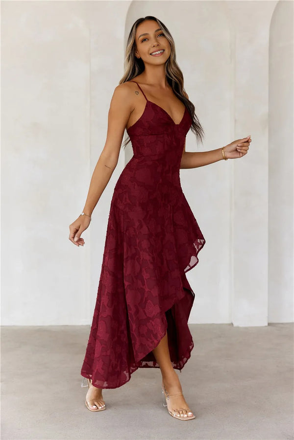 Sapphire Cascade Midi Dress Maroon