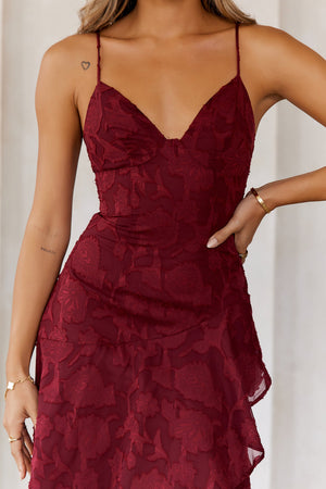 Sapphire Cascade Midi Dress Maroon