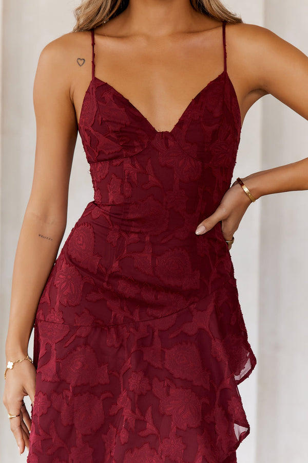 Sapphire Cascade Midi Dress Maroon