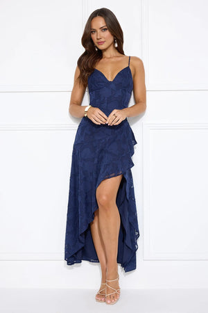 Sapphire Cascade Midi Dress Navy