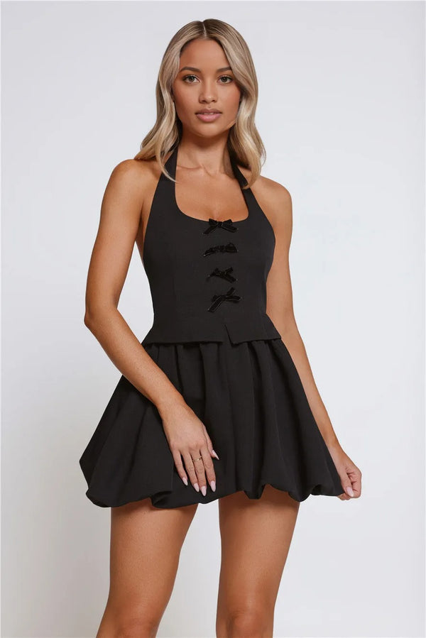 Secret Gift Halter Mini Dress Black