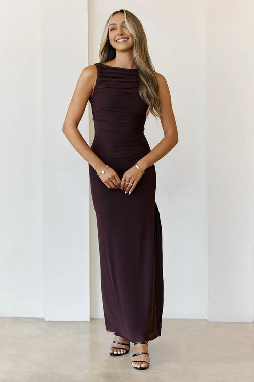 Secret Of The Sun Mesh Maxi Dress Brown