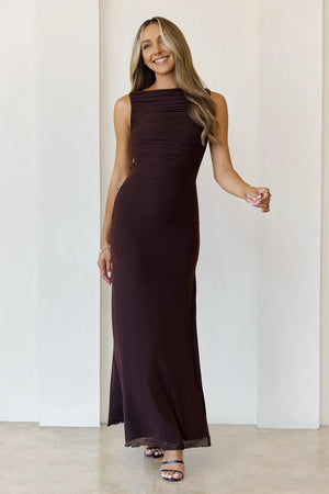Secret Of The Sun Mesh Maxi Dress Brown