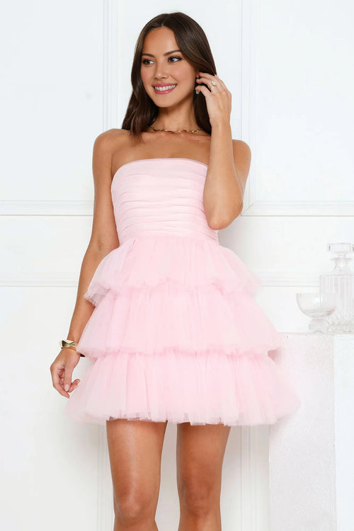 Secret Soirée Tulle Strapless Mini Dress Pink