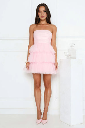 Secret Soirée Tulle Strapless Mini Dress Pink