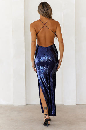 Sequin Fantasy Maxi Dress Navy