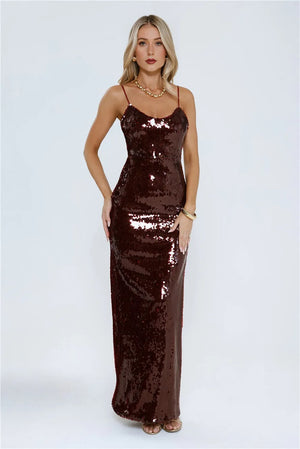 Sequin Statement Midi Dress Wine
