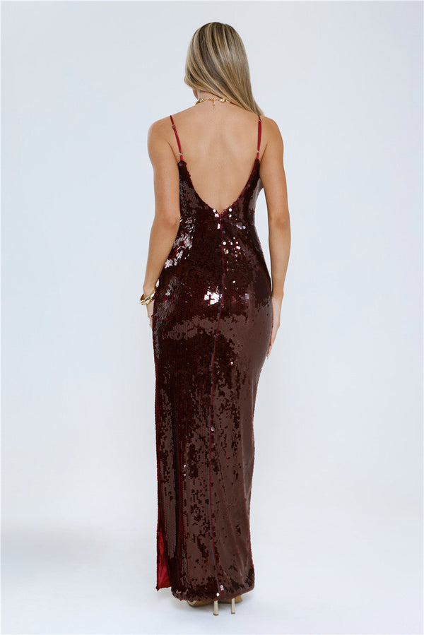 Sequin Statement Midi Dress Wine