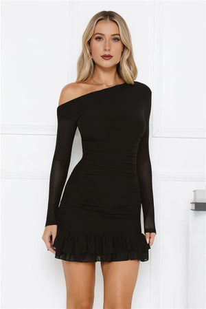 Serve The Look Mesh Long Sleeve Mini Dress Black