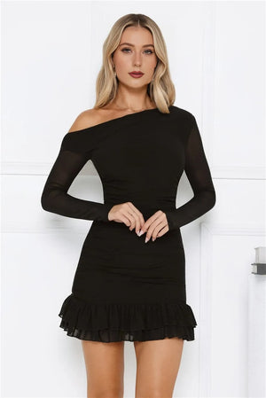 Serve The Look Mesh Long Sleeve Mini Dress Black