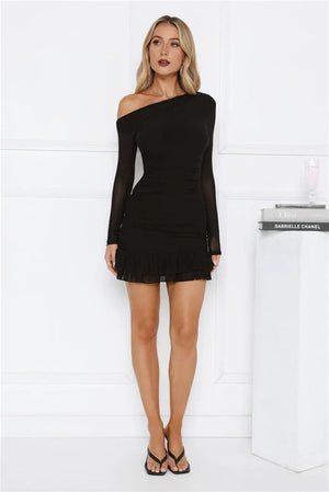 Serve The Look Mesh Long Sleeve Mini Dress Black