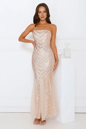 Shimmer District Sequin Strapless Maxi Dress Gold