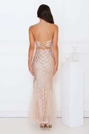 Shimmer District Sequin Strapless Maxi Dress Gold