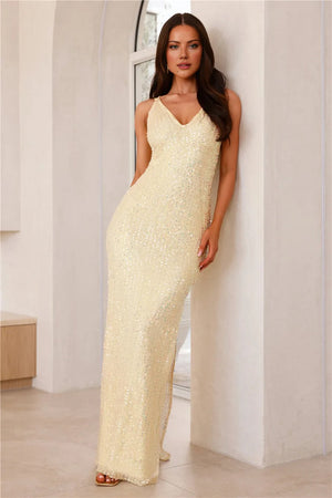 Shimmering Allure Sequin Maxi Dress Yellow