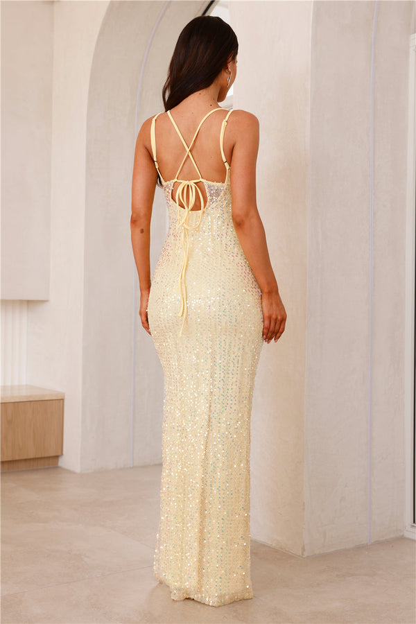 Shimmering Allure Sequin Maxi Dress Yellow