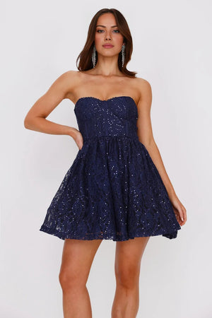 Soirée Star Strapless Sequin Mini Dress Navy