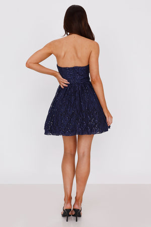 Soirée Star Strapless Sequin Mini Dress Navy