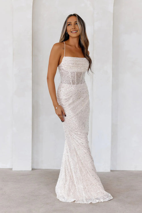Sparkle Daze Sequin Maxi Dress White