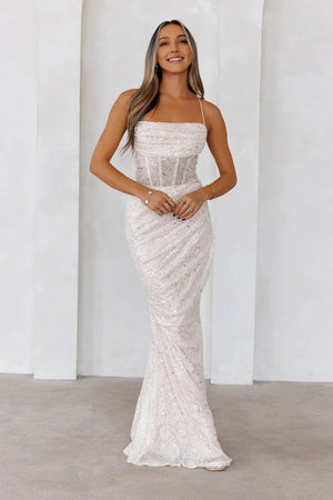 Sparkle Daze Sequin Maxi Dress White