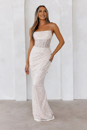 Sparkle Daze Sequin Maxi Dress White