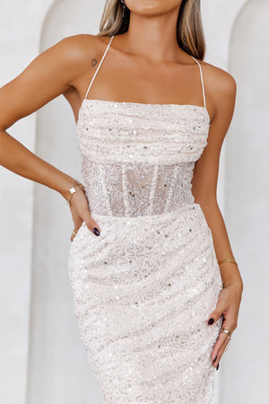 Sparkle Daze Sequin Maxi Dress White