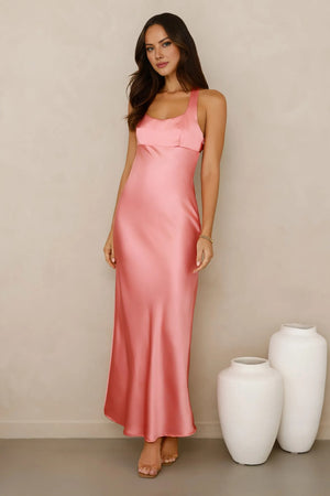 Spotlight Shine Satin Midi Dress Pink